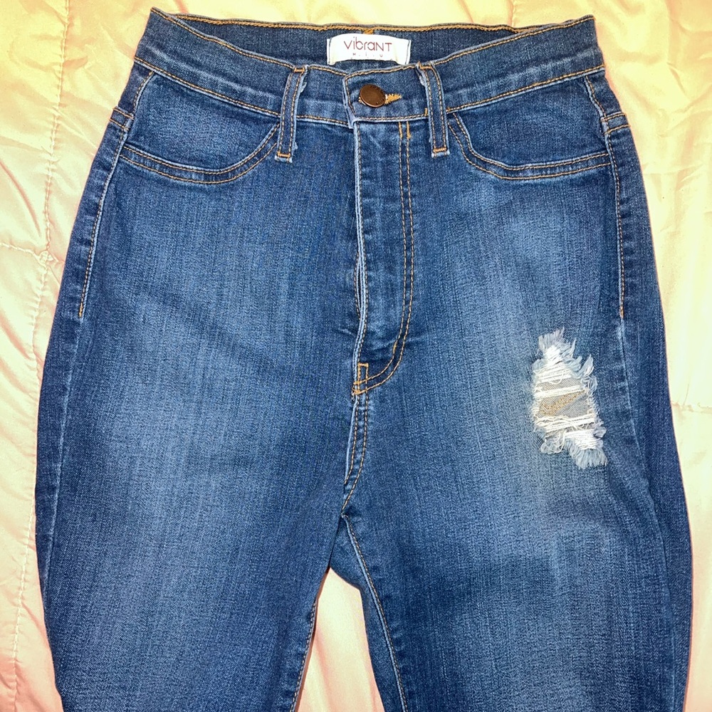 Vibrant MIU Distressed Flare Jeans Size 7 High Rise - Picture 6 of 11